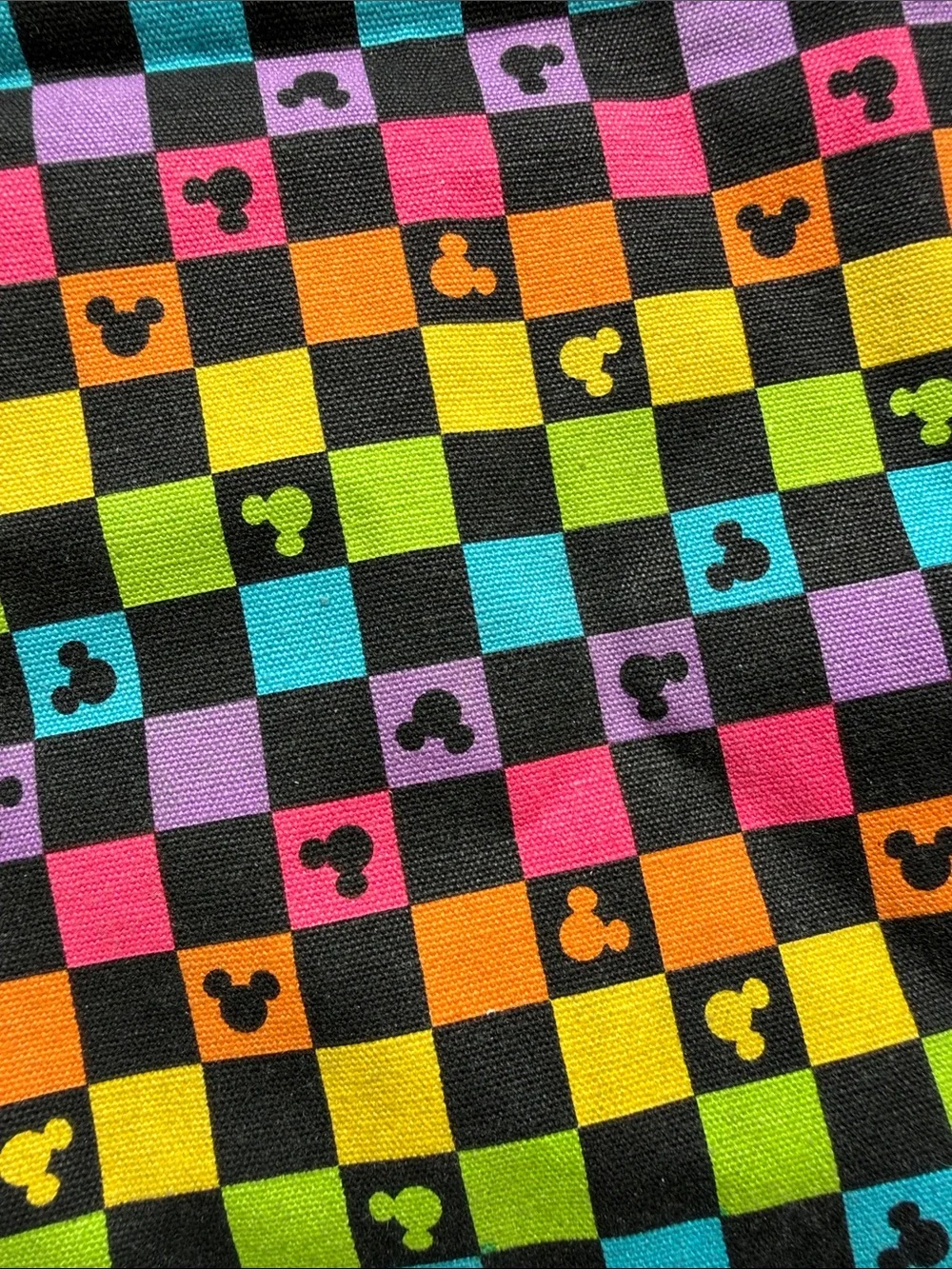 Disney Multicolor Checkerboard Drawstring Backpack with Black Straps